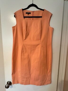 Lafayette 148 New York Peach Square Neck Sleeveless Midi Sheath